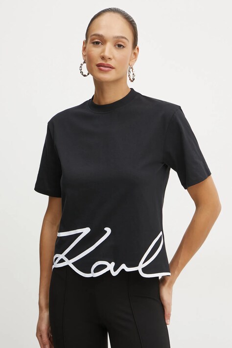 Karl Lagerfeld tricou din bumbac femei, culoarea negru, A1W17013