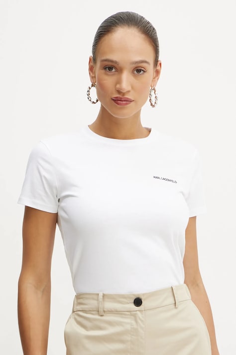 Karl Lagerfeld tricou din bumbac femei, culoarea alb, A1W17019