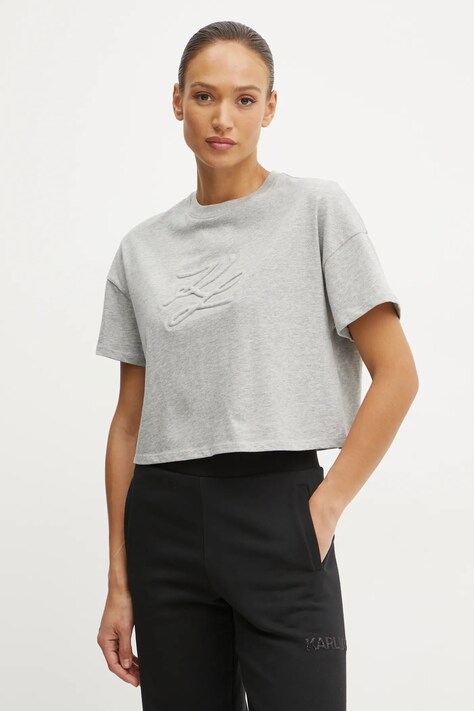 Karl Lagerfeld tricou din bumbac femei, culoarea gri, A1W17071
