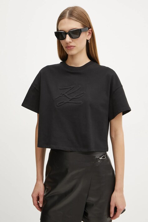 Karl Lagerfeld tricou din bumbac femei, culoarea negru, A1W17071
