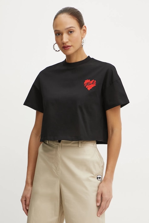 Karl Lagerfeld tricou din bumbac femei, culoarea negru, A1W17074