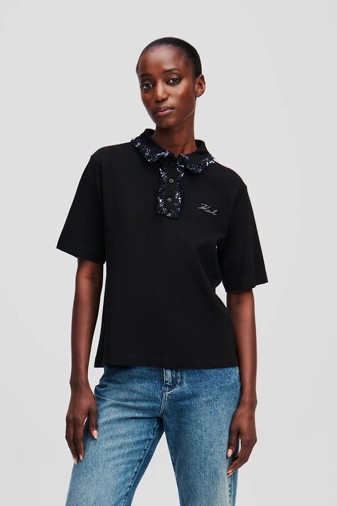 Bavlněné polo tričko Karl Lagerfeld černá barva, A1W17079