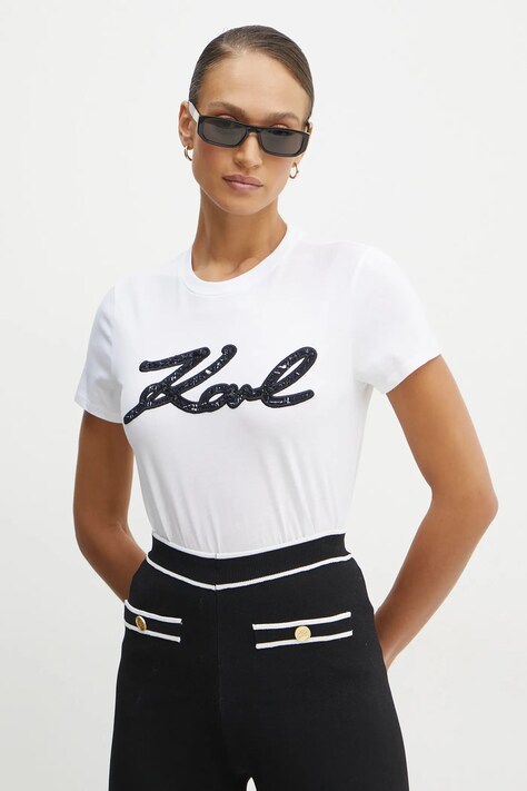 Karl Lagerfeld tricou din bumbac femei, culoarea alb, A1W17117
