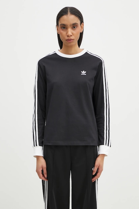adidas Originals top a maniche lunghe in cotone 3-Stripes colore nero JC5774