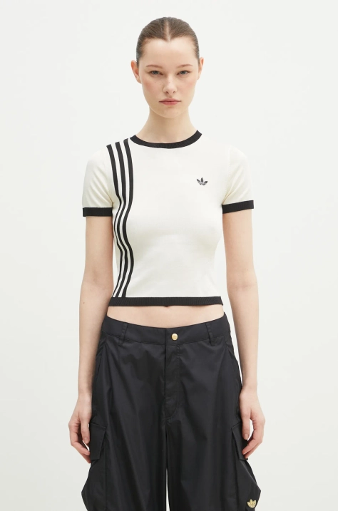 adidas Originals pulover KNITTED 3S TEE femei, culoarea bej, light, JJ0961