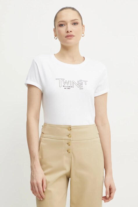 Twinset tricou din bumbac femei, culoarea alb, 251TP2540