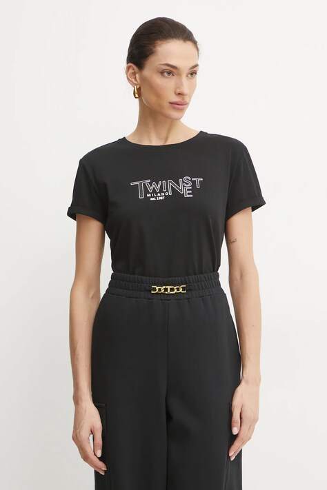 Twinset tricou din bumbac femei, culoarea negru, 251TP2540