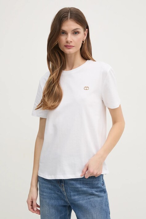 Twinset tricou din bumbac femei, culoarea alb, 251TP2074