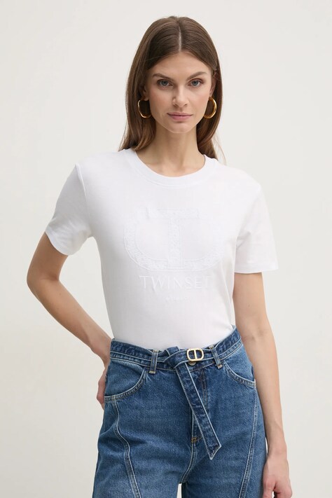 Twinset tricou din bumbac femei, culoarea alb, 251TP2072