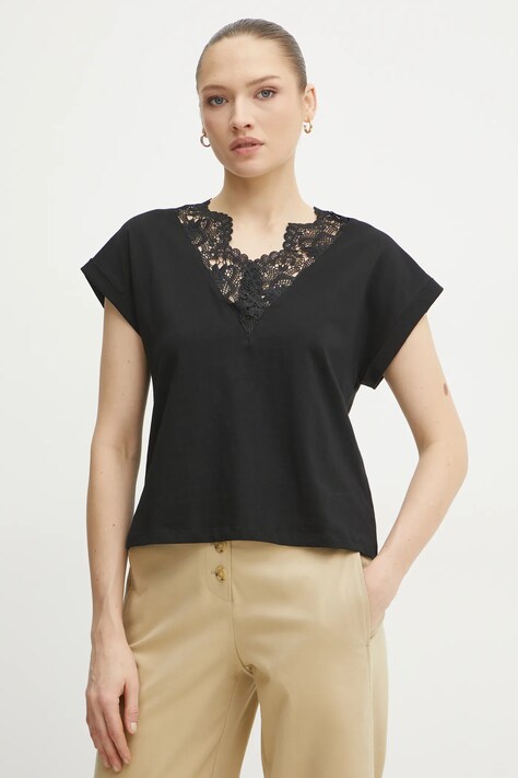 Twinset tricou din bumbac femei, culoarea negru, 251TP2292