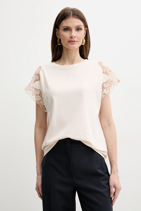 Twinset t-shirt bawełniany damski kolor beżowy 251TP2290