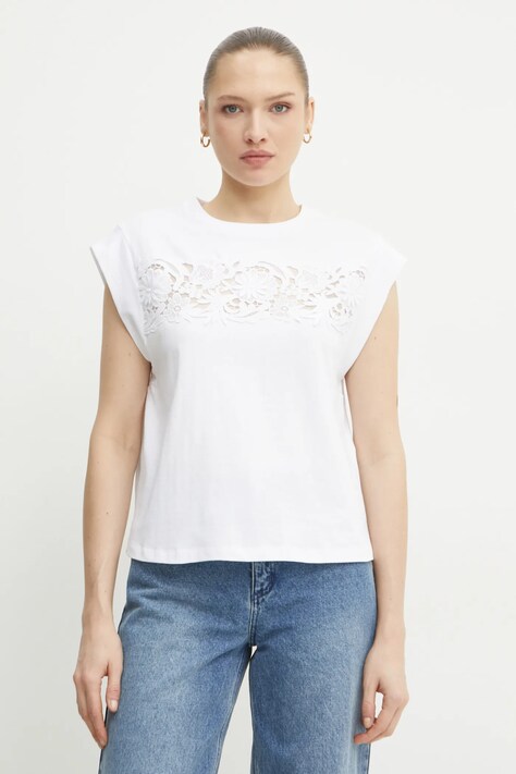 Twinset tricou din bumbac femei, culoarea alb, 251TP2073