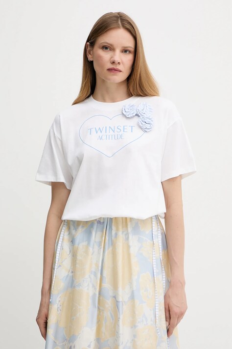 Twinset t-shirt bawełniany damski kolor biały 251AX2020