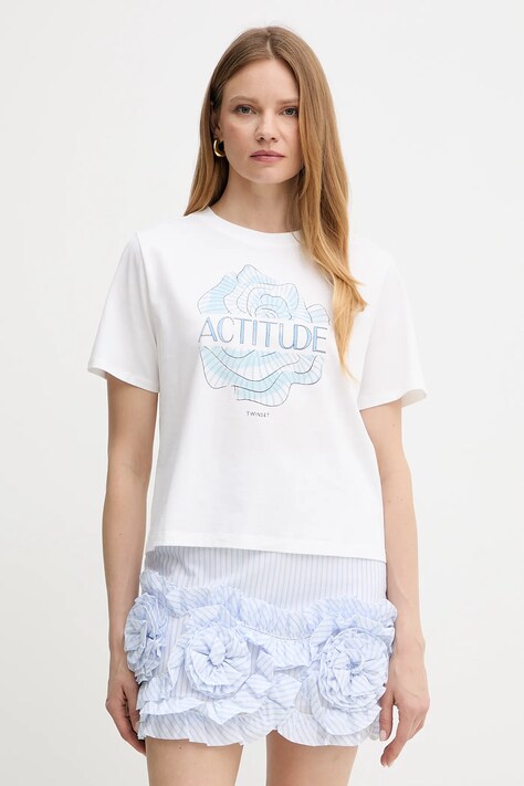 Twinset tricou din bumbac culoarea alb, 251AX2120