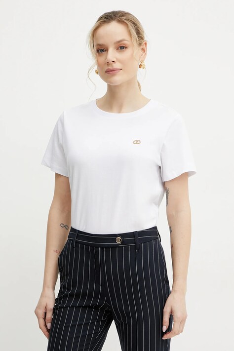 Twinset tricou din bumbac femei, culoarea alb, 251TT2040