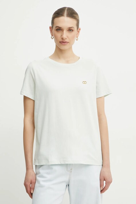 Twinset tricou din bumbac femei, culoarea verde, 251TT2040