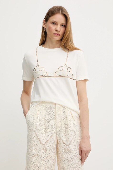 Twinset tricou din bumbac culoarea bej, 251TT2290