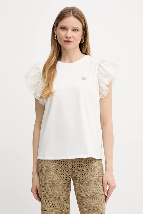 Twinset t-shirt bawełniany damski kolor biały 251TT2370