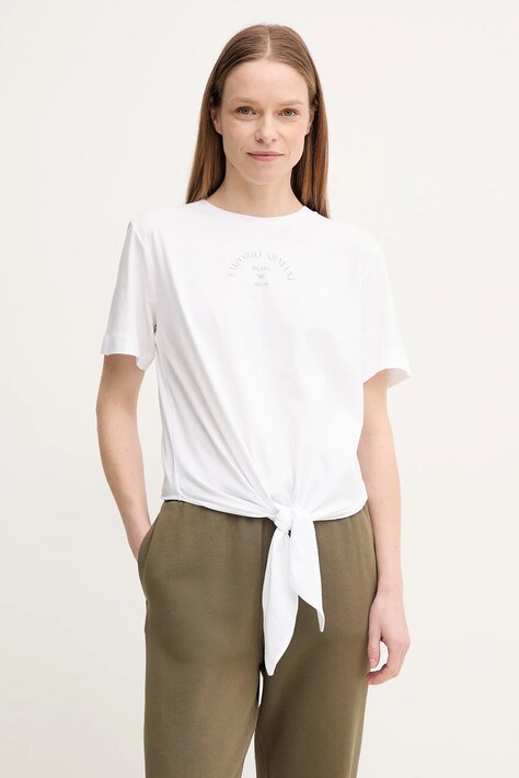 Emporio Armani tricou din bumbac femei, culoarea alb, EW000894 AF12567