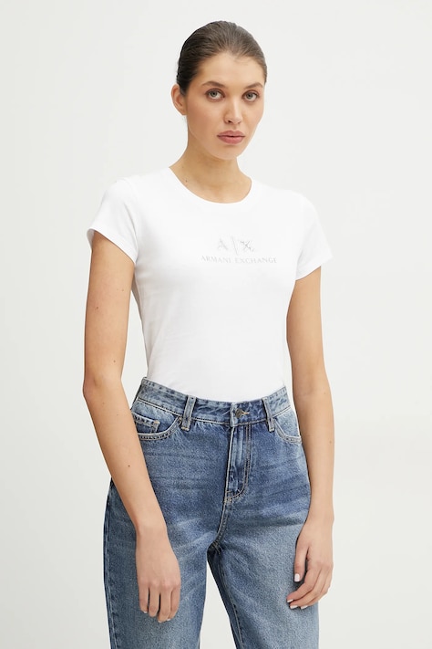 Bavlnené tričko Armani Exchange dámske, biela farba, XW000386 AF10354
