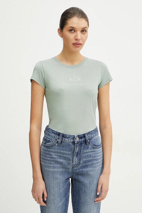 Armani Exchange tricou din bumbac femei, culoarea verde, XW000386 AF10354