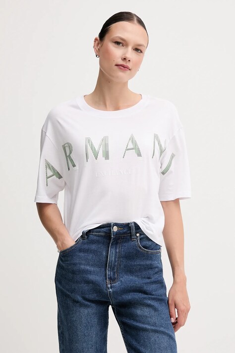 Bavlněné tričko Armani Exchange dámské, bílá barva, XW000520 AF10359