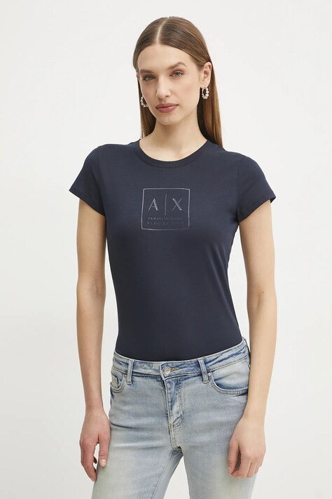 Armani Exchange tricou din bumbac femei, culoarea albastru marin, XW000530 AF10359