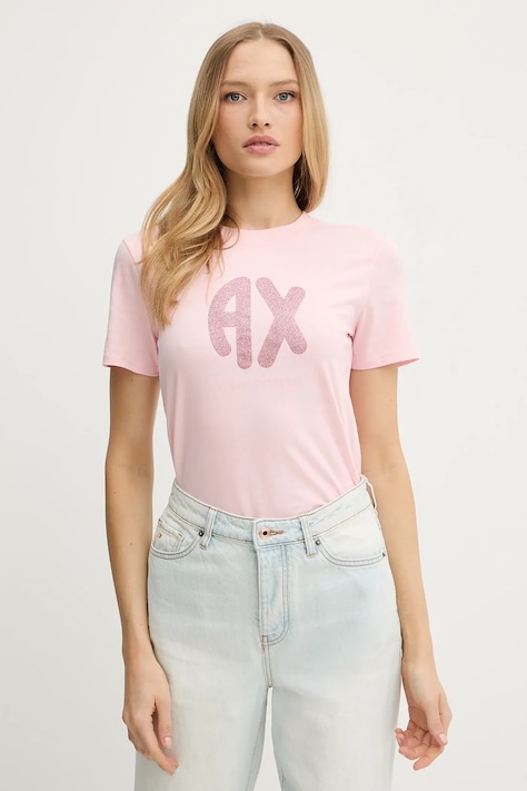 Bavlněné tričko Armani Exchange dámské, růžová barva, XW000548 AF10359