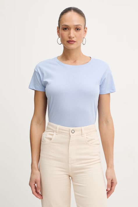 Bombažna kratka majica Armani Exchange ženska, bež barva, XW000830 AF10356