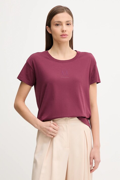 Armani Exchange t-shirt bawełniany damski kolor bordowy XW000830 AF10356