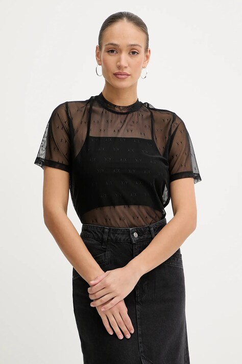 Armani Exchange bluză culoarea negru, cu imprimeu, XW000533 AF13192