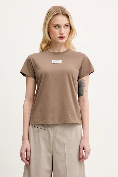 Bavlněné tričko MM6 Maison Margiela hnědá barva, S52GC0326
