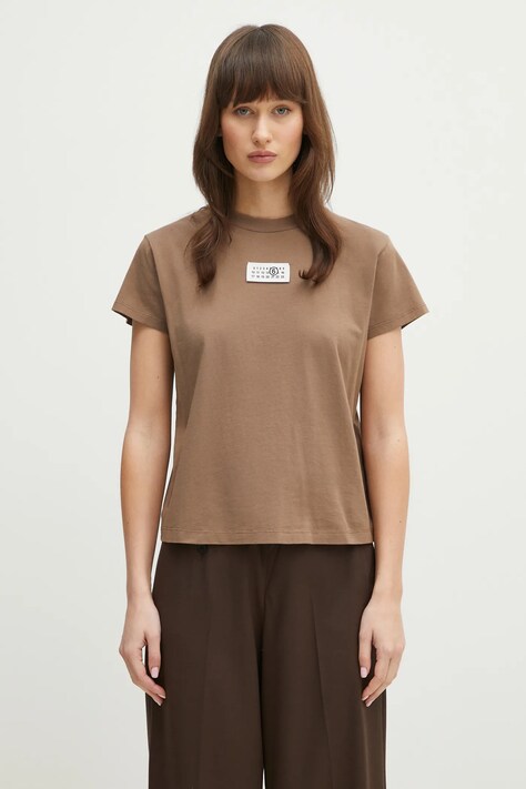 Бавовняна футболка MM6 Maison Margiela жіноча колір коричневий S52GC0326