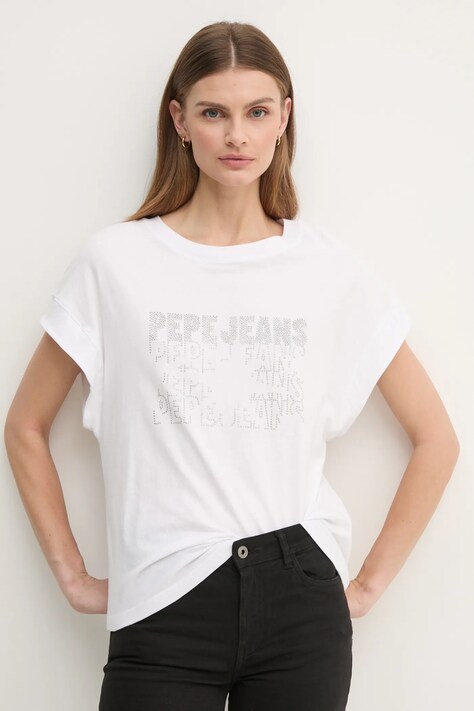 Pepe Jeans tricou din bumbac LIRA femei, culoarea alb, PL505996