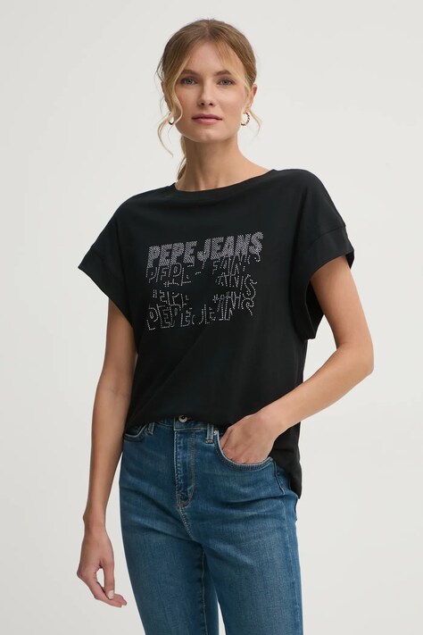 Pepe Jeans tricou din bumbac LIRA femei, culoarea negru, PL505996
