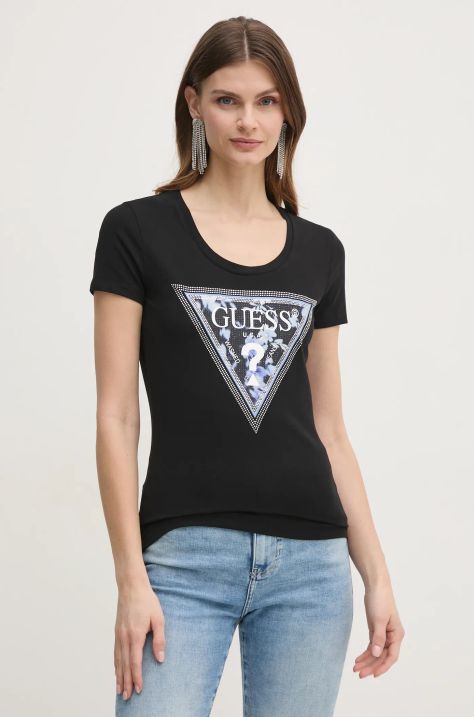 Guess tricou femei, culoarea negru, W5RI00 J1314