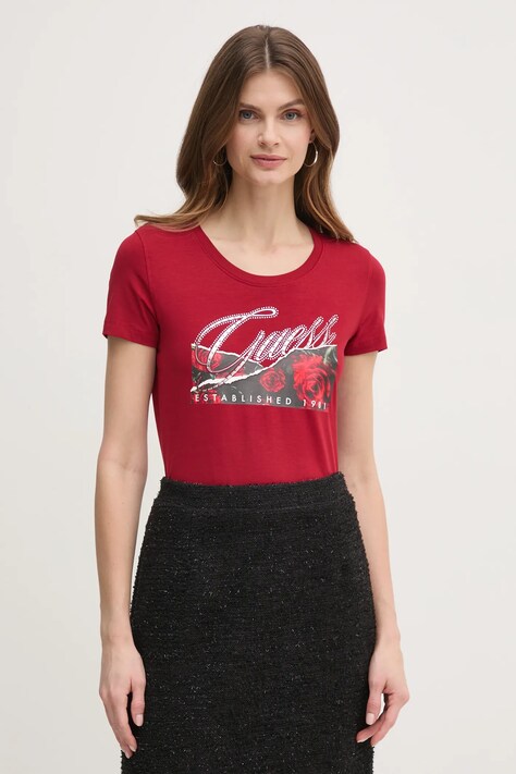 Guess tricou femei, culoarea bordo, W5RI03 J1314