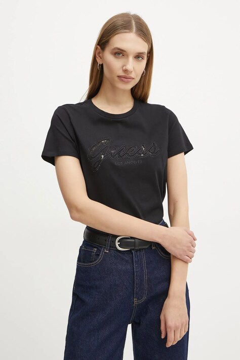 Guess tricou din bumbac femei, culoarea negru, W5RI08 K9RM1