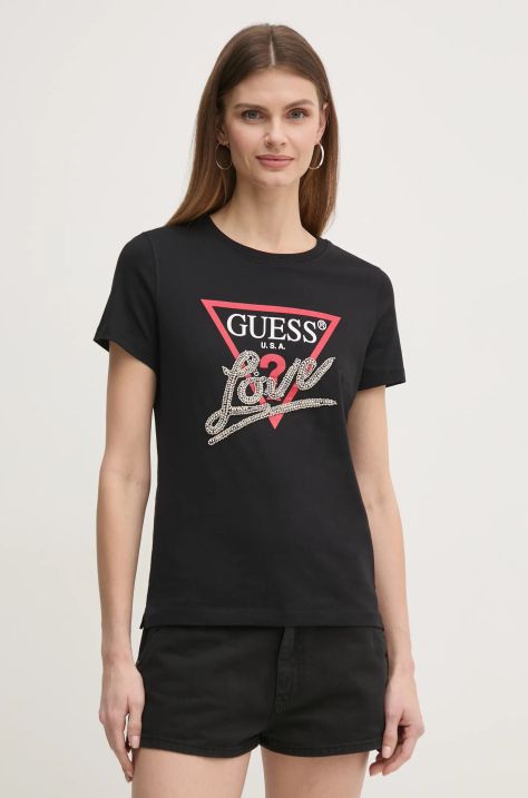 Guess tricou din bumbac femei, culoarea negru, W5RI10 I3Z14