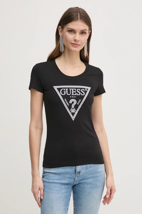 Guess tricou femei, culoarea negru, W5RI11 J1314