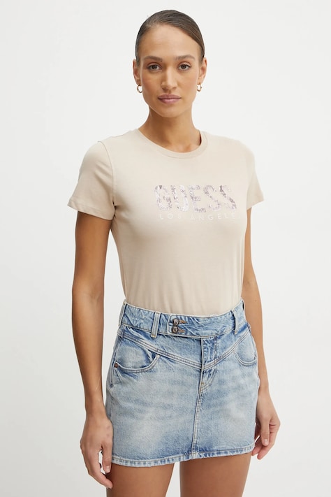 Μπλουζάκι Guess χρώμα: μπεζ, W5RI19 I3Z14