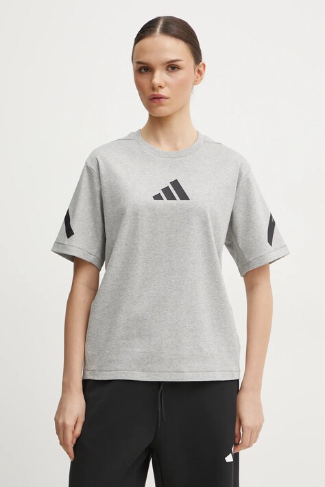 Bombažna kratka majica adidas Z.N.E. ženska, siva barva, JD9590