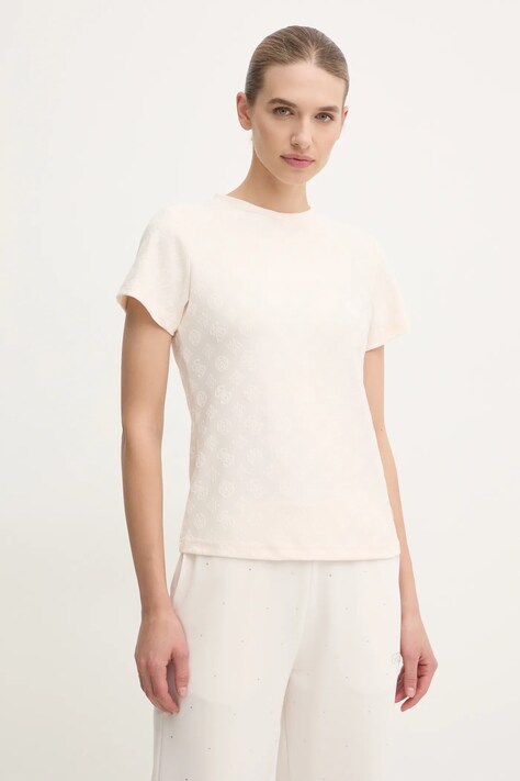 Guess t-shirt MONICA damski kolor beżowy V5RI02 KCLG2