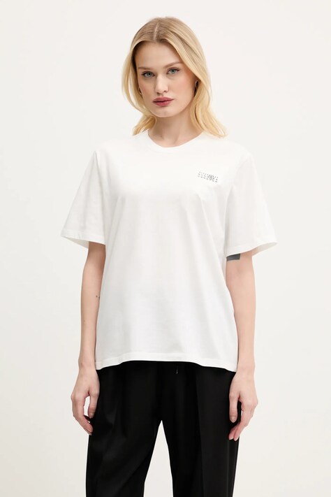 Bavlněné tričko MM6 Maison Margiela bílá barva, S52GC0336