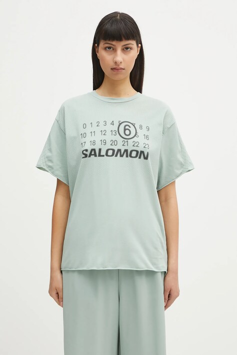 Tričko MM6 Maison Margiela x Salomon dámské, tyrkysová barva, S52GC0345