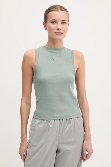Guess top din bumbac GELSEY culoarea verde, V5RP14 KCOI1