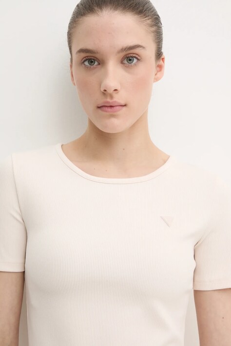 Guess t-shirt STEFFI damski kolor beżowy V5RI04 KCLH0