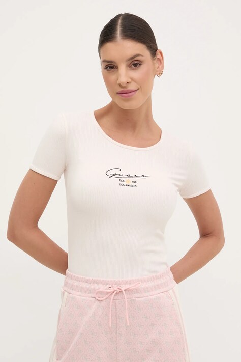 Tričko Guess SUZANNE béžová barva, V5RP00 KBCO2
