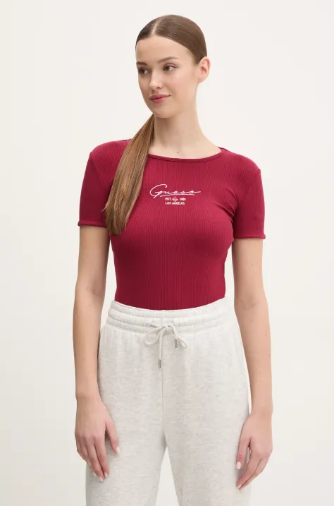 Guess tricou SUZANNE femei, culoarea bordo, V5RP00 KBCO2