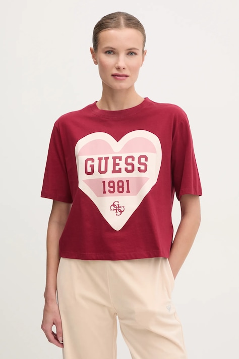 Памучна тениска Guess MONICA в бордо V5RI01 I3Z14